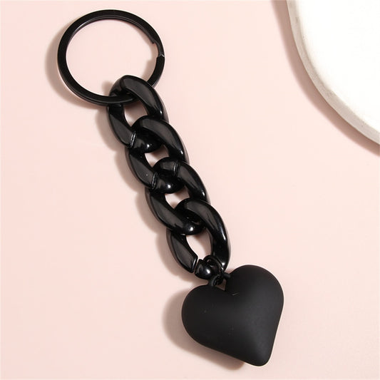 Black Heart Acrylic Keychain Link Chain Keyring For Women Girls Handbag Pendant