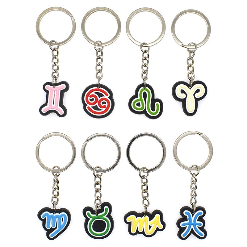 12 Styles Constellation Keychain Zodiac Signs PVC Keychain Key Rings Bag Car