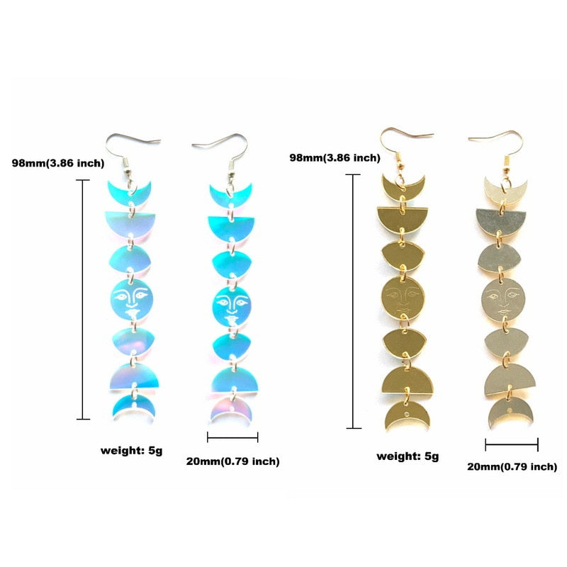 Gold Color Mirror Style Moon Phase Drop Earrings Modern Women Stylish Gift
