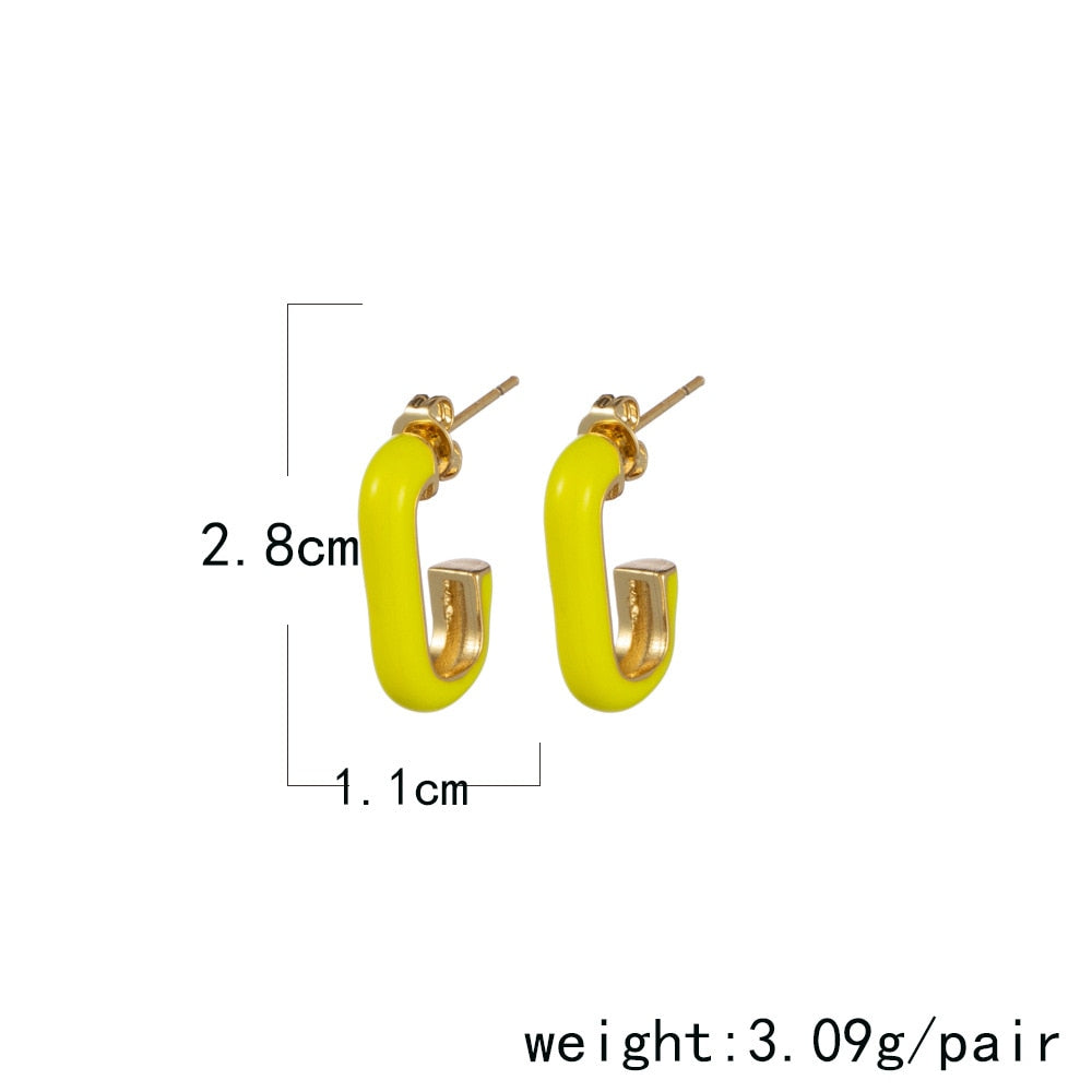 6 Colors Drip Enamel C Ring Hoop Earrings Cartoon Ear Pendants Accessories Women