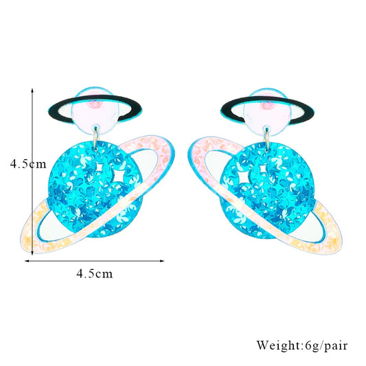 Glitter Planet Drop Earrings Female Travel Cartoon Earrings Creative Art Jewelry