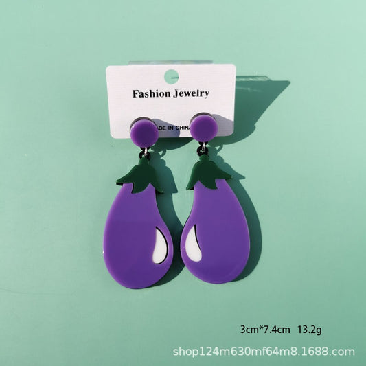 Eggplant Acrylic Drop Earrings Women Travel Fashion Cartoon Earrings Creative