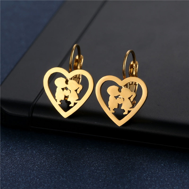 Boy and Girl Heart Mini Small Stud Earrings Stainless Steel Women Party Gifts
