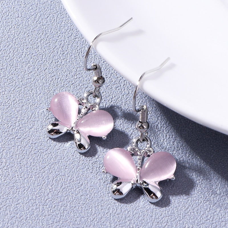 Faux Pink Opal Butterfly Drop Earrings Women Creativity Jewelry Cute Earring