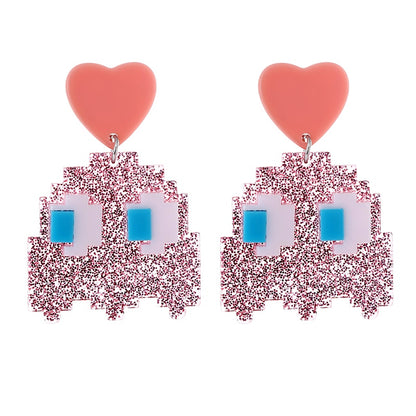 Peach Robot Acrylic Drop Earrings Women Travel Fashion Cartoon Earrings Creative