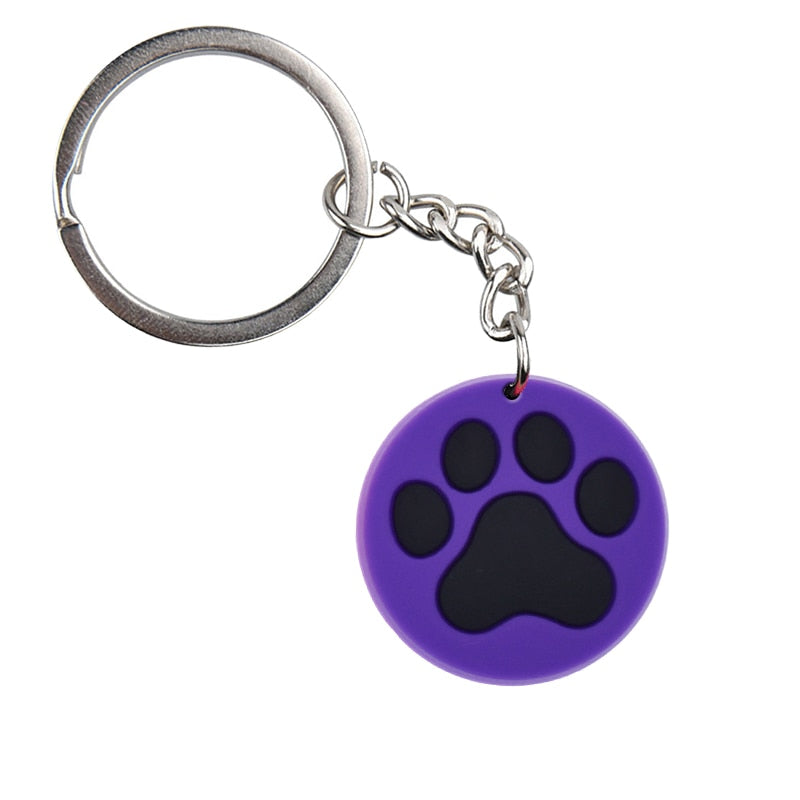 Round Purple Dog Cat Paw Keychain Party Gift Cute Keyring Cartoon DIY Jewelry