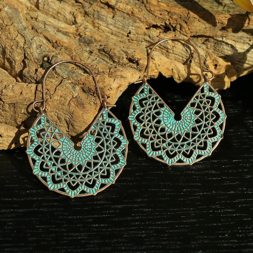 Mandala Hollow Hoop Earrings Women Party Wedding Jewelry Dangle Gifts Earrings