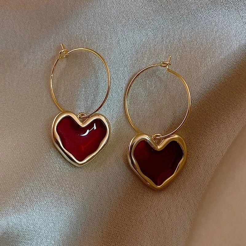 Red Heart Stud Earrings Fashion Elegant Women Creativity Earrings