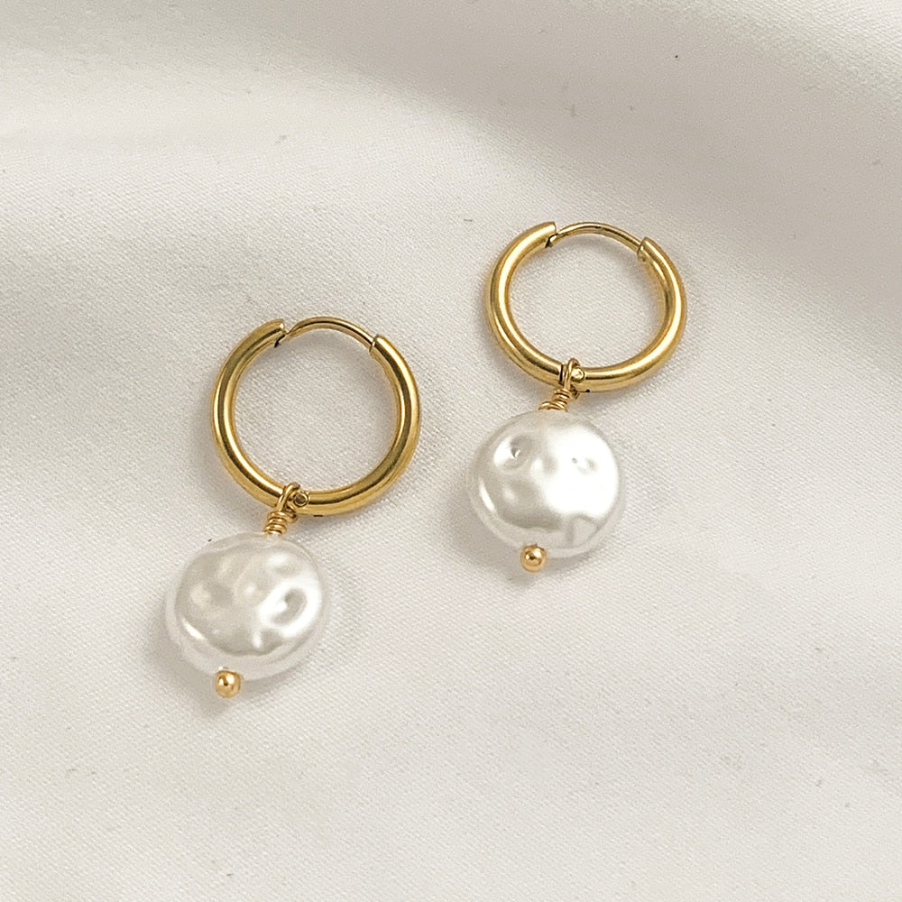 Pearl Disc Pendant Drop Earrings Women Party Bohemian Jewelry Dangle Gifts