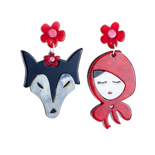 Wolf and Red Hat Drop Earrings Women Travel Fashion Cartoon Earrings Creative