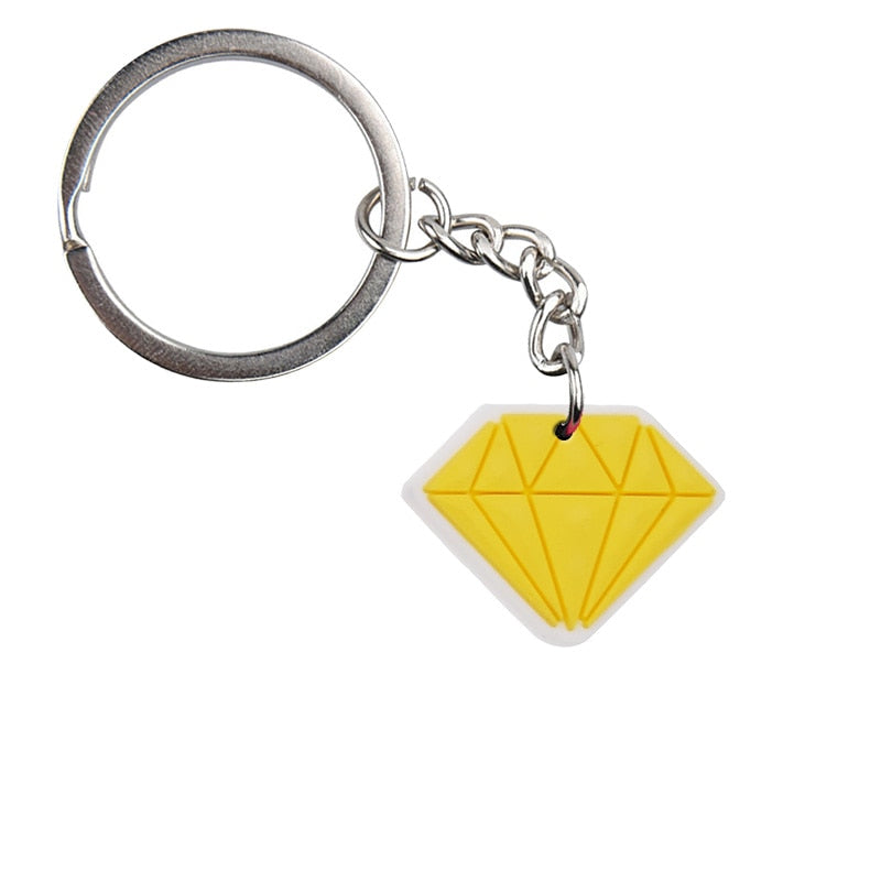 Yellow Diamond Shape PVC Keychain for Women Charm Key Chain Women Girls Key Ring