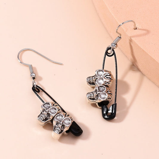 Black Safety Pin Skull Charm Drop Earrings Women Creativity Jewelry Cute Earring