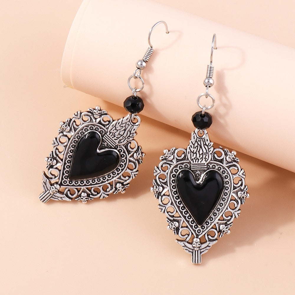 Antique Design Black Heart Drop Earrings Women Creativity Jewelry Cute Earring