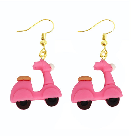 Creative Funny Design Pink Motorbike Drop Earrings Women Creativity Jewelry Cute