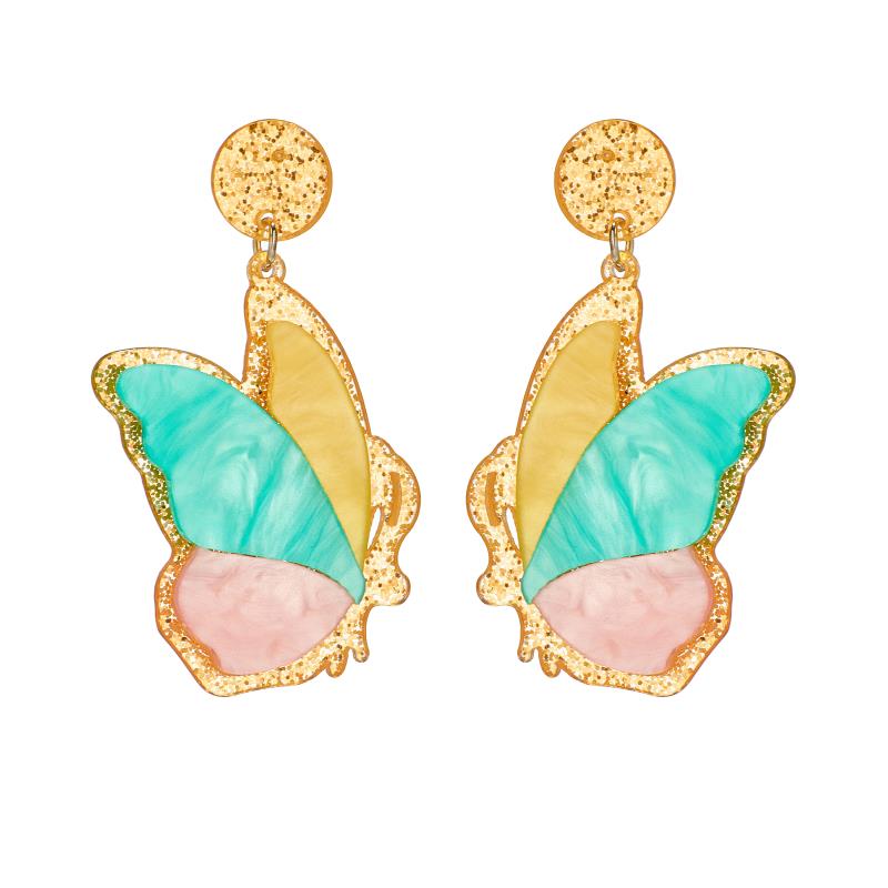 Pink Blue Butterfly Drop Earrings Women Travel Fashion Cartoon Earrings Creative