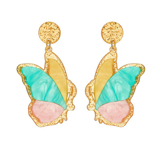 Pink Blue Butterfly Drop Earrings Women Travel Fashion Cartoon Earrings Creative