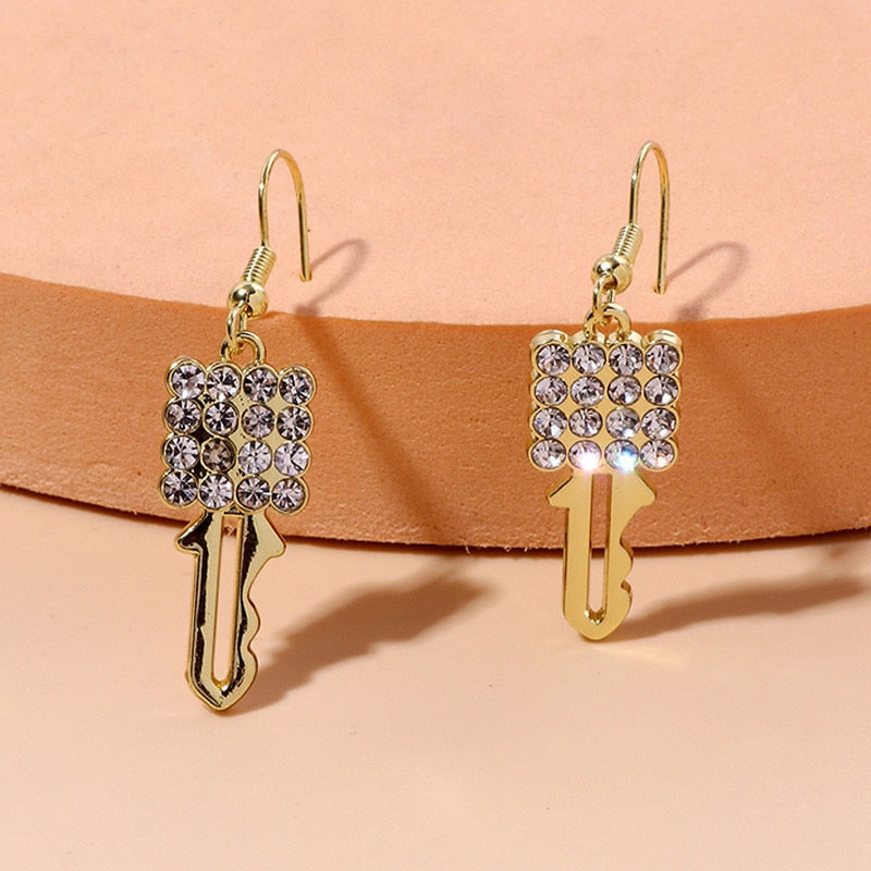 Rhinestone Key Shape Drop Earrings Women Gifts Earring Cute Girls Eardrop