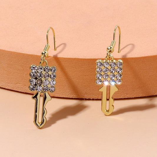 Rhinestone Key Shape Drop Earrings Women Gifts Earring Cute Girls Eardrop