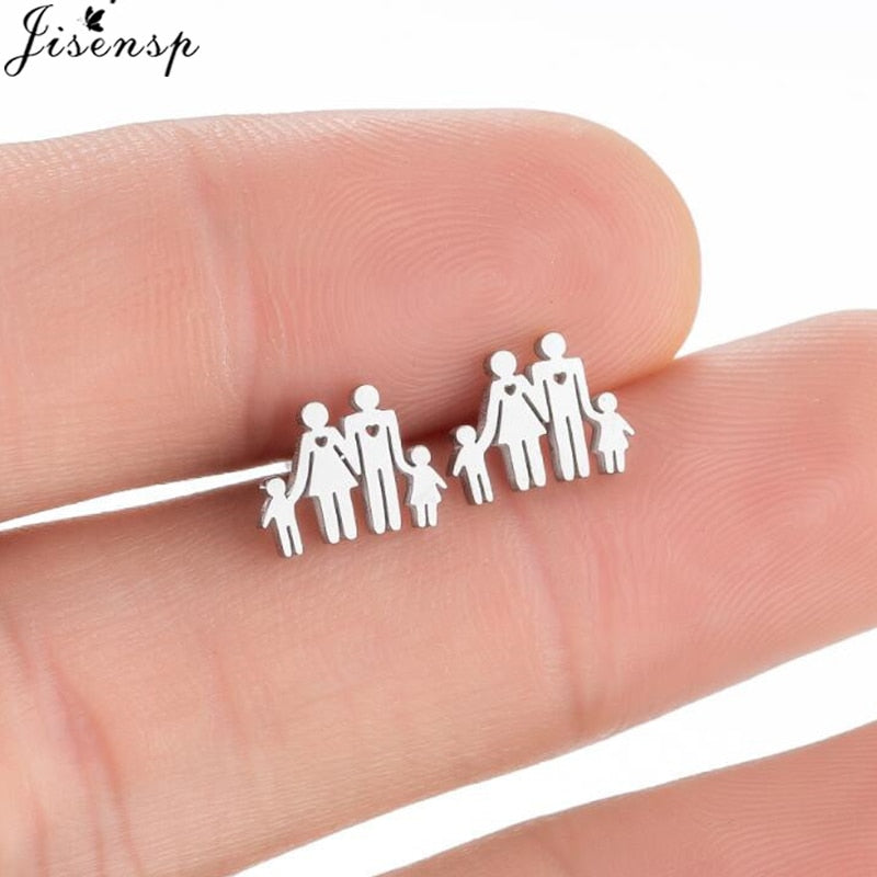 Family Stainless Steel Earrings Women Jewelry Small Studs Gifts Earring