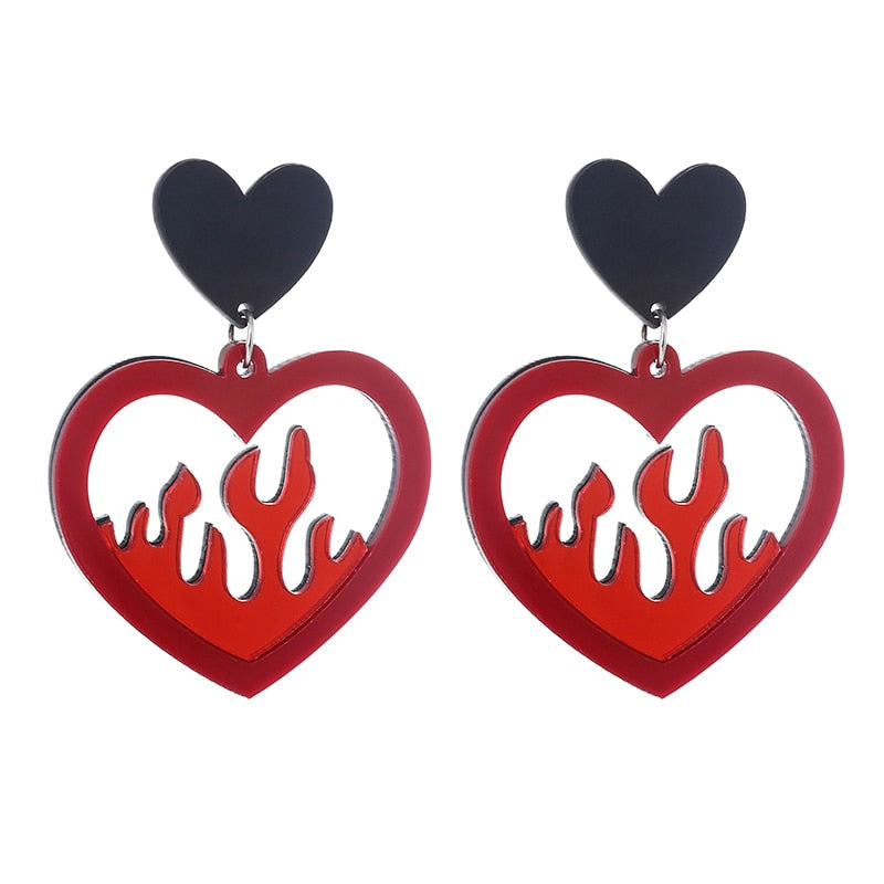 Flame Heart Acrylic Drop Earrings Women Travel Fashion Cartoon Earrings Creative