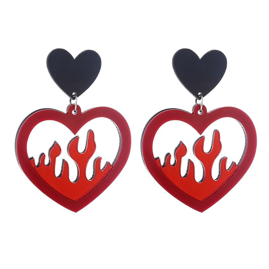 Flame Heart Acrylic Drop Earrings Women Travel Fashion Cartoon Earrings Creative