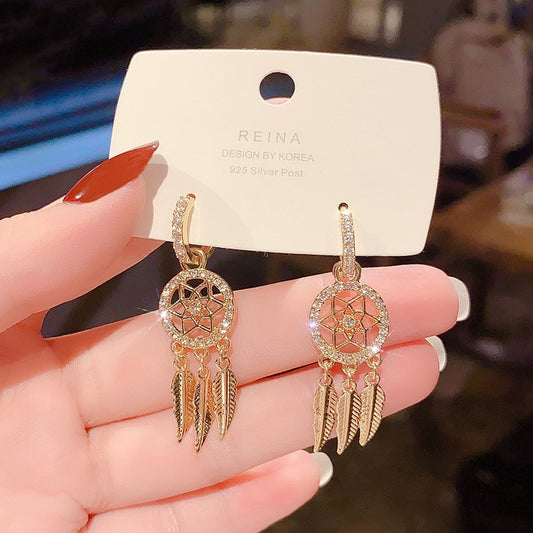 Rhinestone Tribal Feather Dangle Earrings Women Girl Fashion Trendy Jewelry