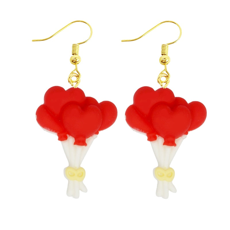 Creative Funny Design Red Balloons Drop Earrings Women Creativity Jewelry Cute