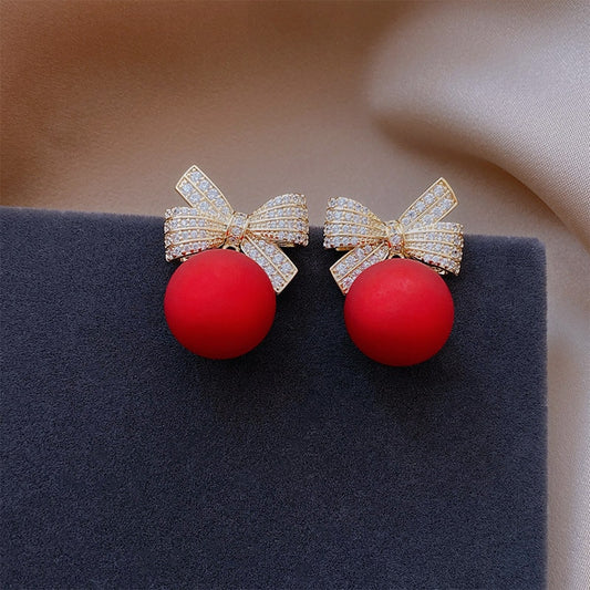 Red Ornament 3D Christmas Exquisite Stud Earrings Women Festival Jewelry