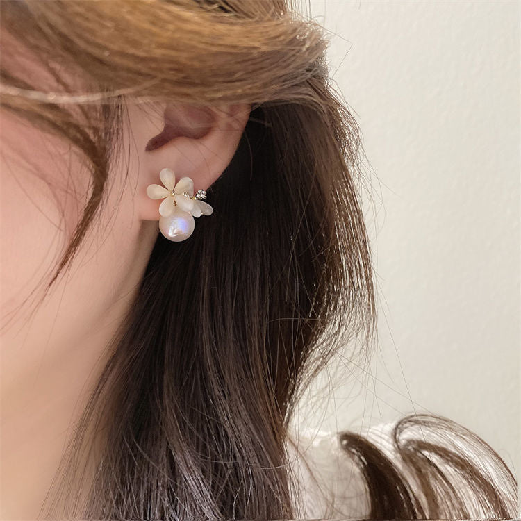 Faux Opal Flower Stud Earrings Fashion Elegant Modern Earrings Women Accessories