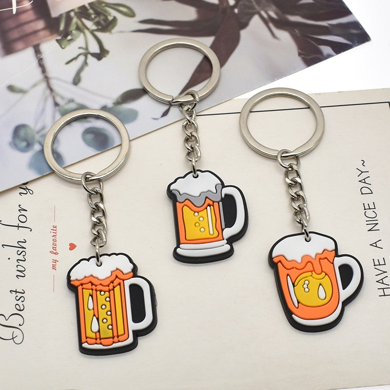 9 Styles Beer Mug Cup Glass Bar Style Keyring for Men Gift for Him Cartoon