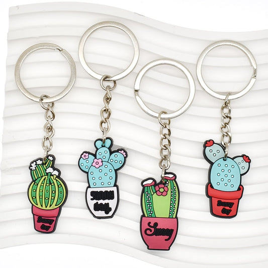 9 Styles Daisies Cactus Flower Keychain Cartoon Creative Gift Key Holder Keyring