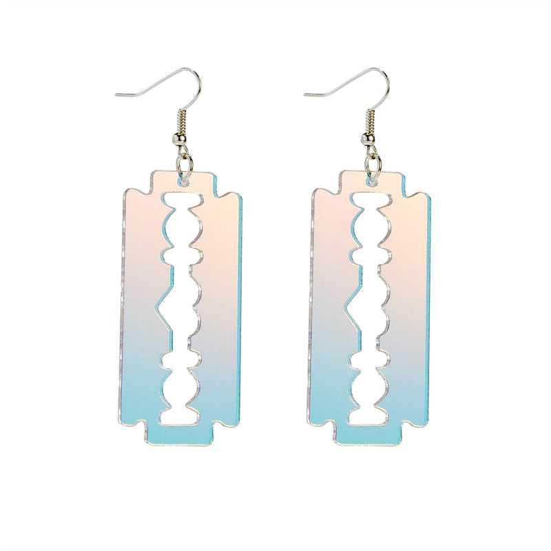 Holographic Acrylic Razor Dangle Earrings Women Travel Fashion Cartoon Earrings