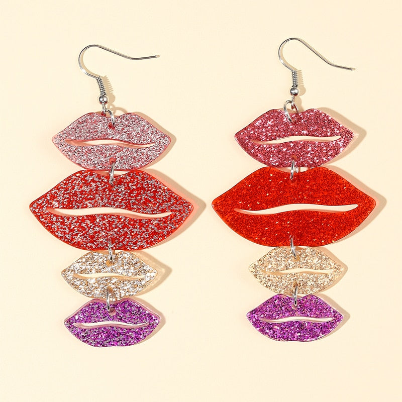 Multicolor Lips Drop Earrings Women Travel Fashion Cartoon Earrings Creative