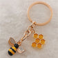 6 Styles Alloy Drip Oil Rhinestone Bee Keychain Hexagon Honeycomb Charms Key