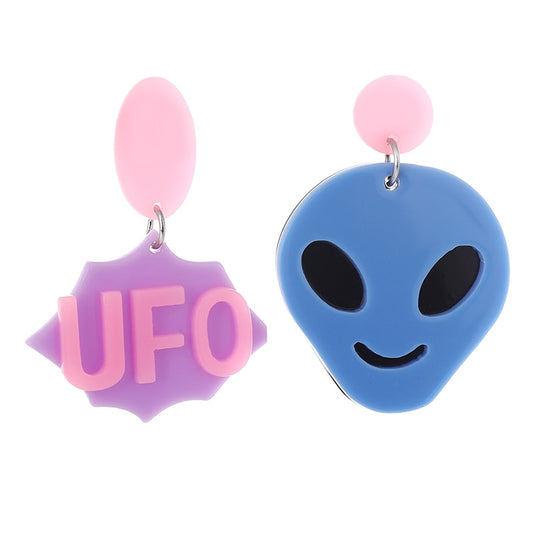 Blue Alien Acrylic Drop Earrings Women Travel Fashion Cartoon Earrings Creative