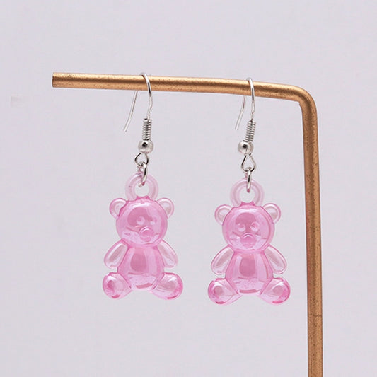 Pink Cute Bear Design Drop Earrings Women Creativity Jewelry Cute Earring Girls