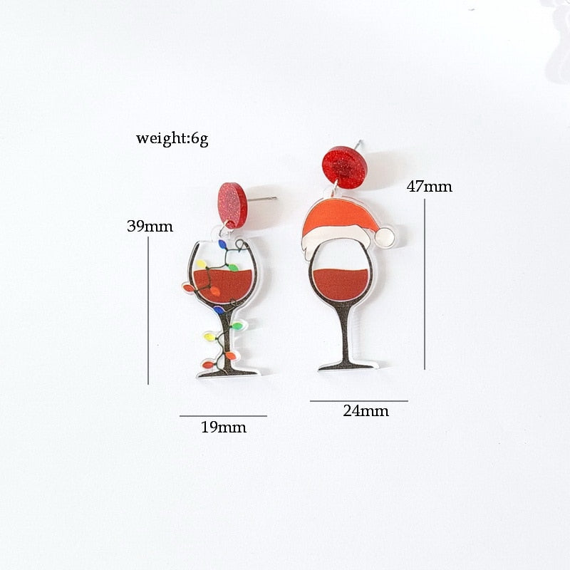 Christmas Wine Glass Drop Charm Earrings For Women Girl Fashion Modern Jewelry