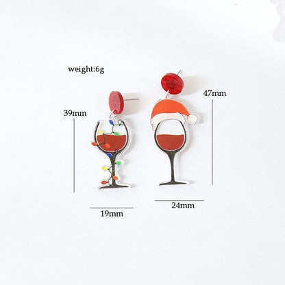 Christmas Wine Glass Drop Charm Earrings For Women Girl Fashion Modern Jewelry