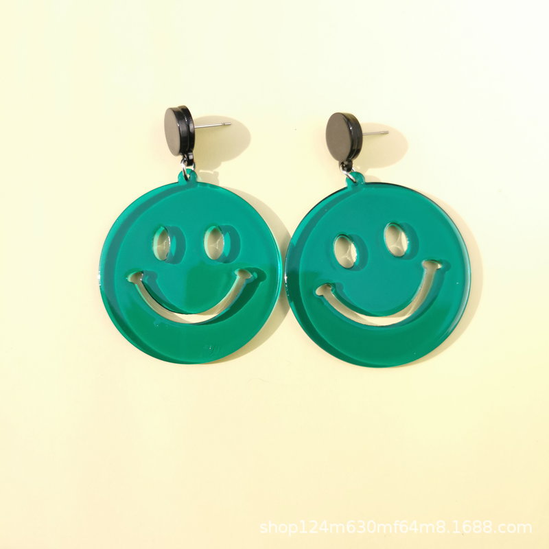 Green Smile Acrylic Drop Earrings Female Travel Cartoon Earrings Creative Art