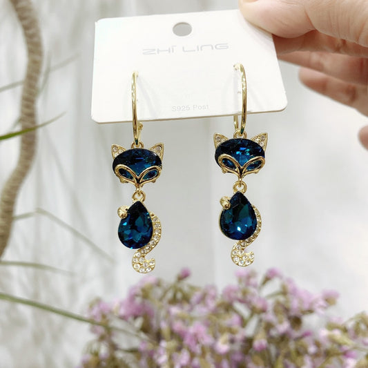 Navy Blue Crystal Cat Lady Cute Dangle Earrings for Women Jewelry Girls Earrings