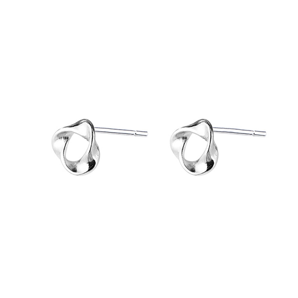 Silver Color Hollow Geometric Twist Stud Earrings For Women Cute Small Tiny