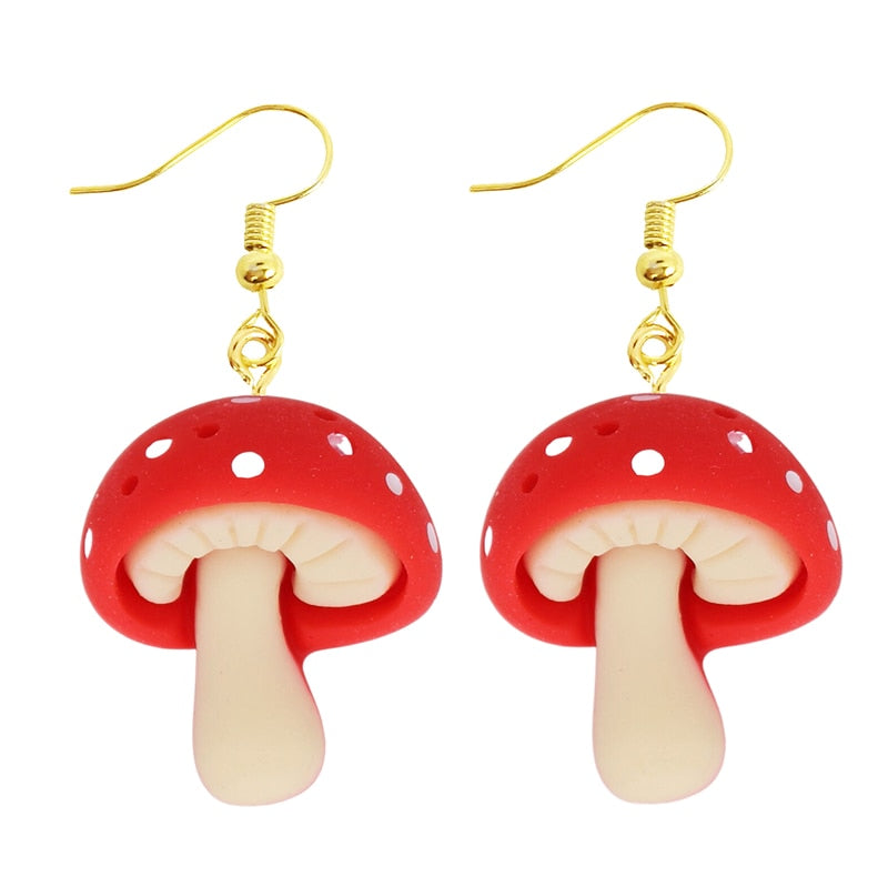 Red Mushroom Drop Earrings Women Art Fashion Cartoon Earrings Creative Jewelry