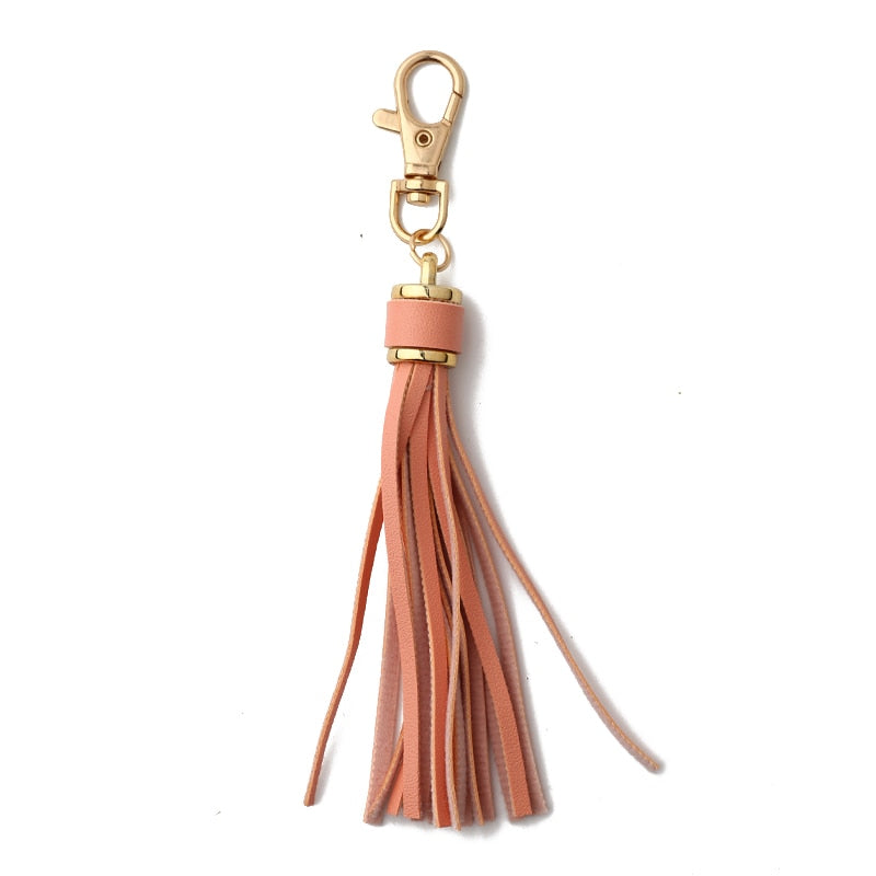 Pale Coral Tassel PU Leather Keychain Cartoon Key Holder Car handbag Keyring