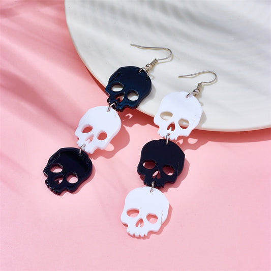 Black and White Skull Drop Earrings Female Travel Cartoon Earrings Creative Art