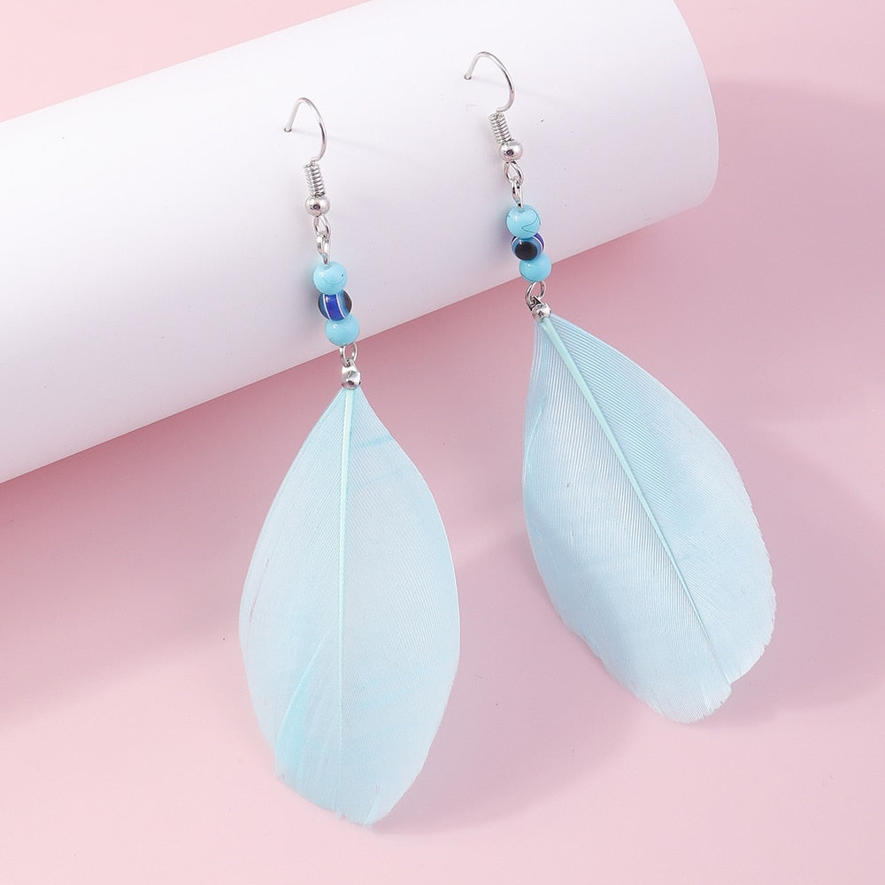 Sky Blue Feather Dangle Drop Earrings Women Charms Earring Fashion Creative