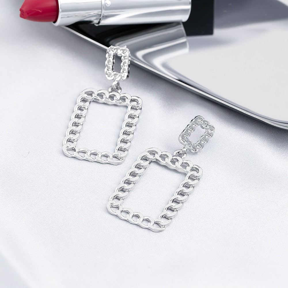 Rectangular Chain Patter Dangle Earrings Women Girl Fashion Trendy Jewelry