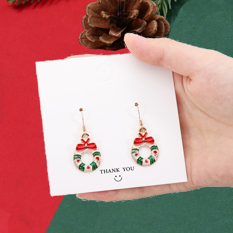 Christmas Wreath Drop Earrings Women Gifts Earring Cute Girls Eardrop Jewelry