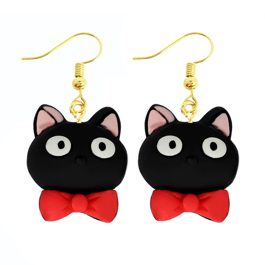 Black Kitty with Bow Dangle Earrings Women Gifts Earring Cute Girls Eardrop