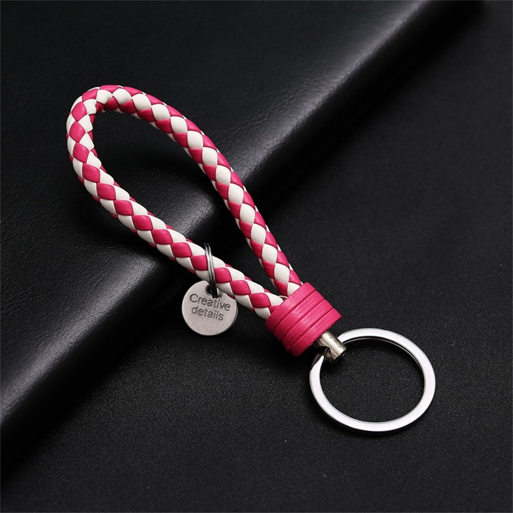 39 Styles PU Leather Braided Woven Rope Keychain DIY Bag Pendant Key Chain