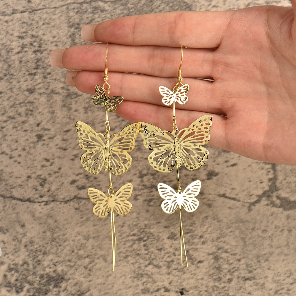 Three Butterfly Drop Dangle Earrings Cartoon Ear Pendants Accessories Women